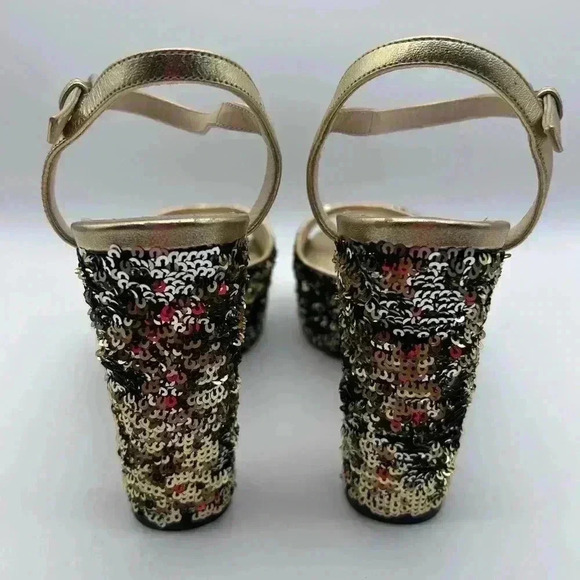 Jimmy Choo London Peachy Peep Toe Sparkle Heels Size 38 Silver Sequins Gold - Picture 7 of 16